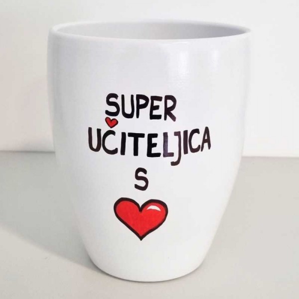 Lonec z ročno poslikavo Super učiteljica s srcem